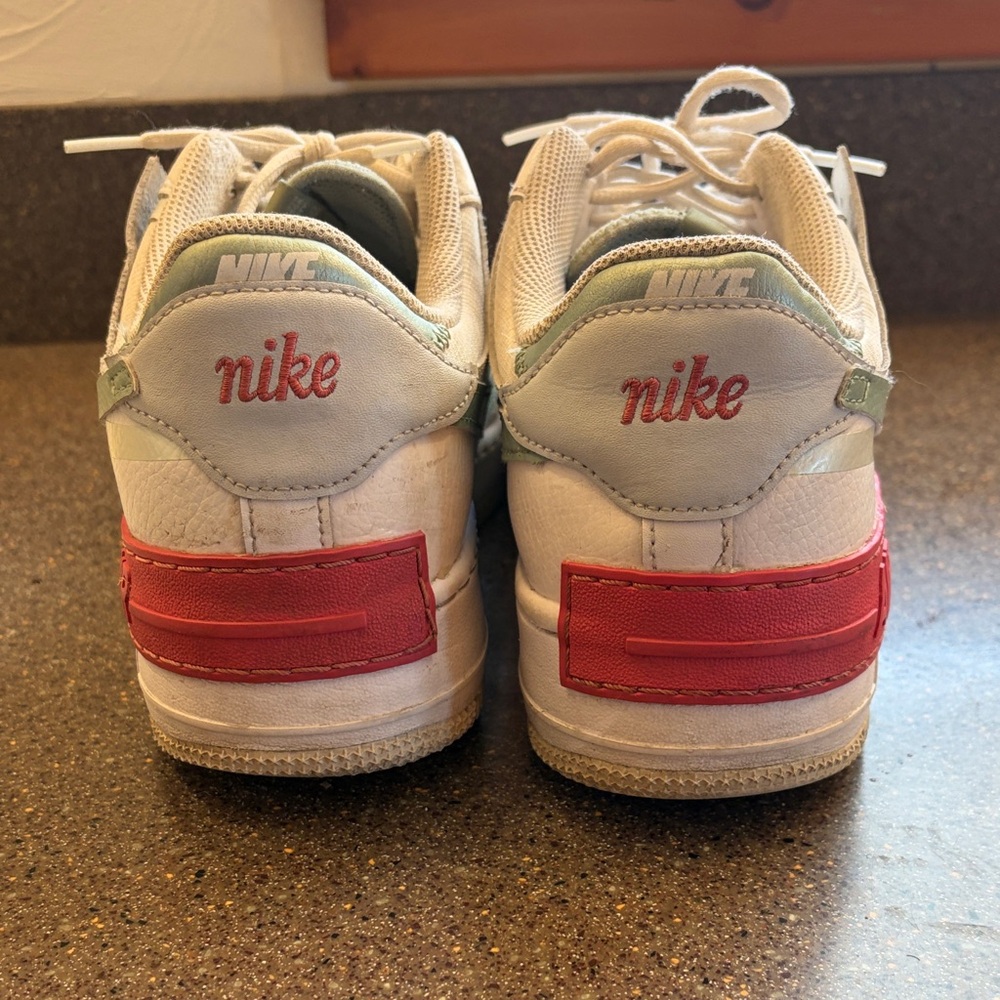 Nike Air Force 1 White and Mint Sneakers with pink Accents - Picture 2 of 12